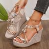 Fashion Metal Decor Wedge Sandals for Women Summer 2024 Braided Band Platform Gladiator Sandals Woman Thick Bottom Beach Sandalias Mujer