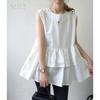 Summer Pure Cotton Sleeveless Ruffle Shirt Loose Solid Color Plaid Versatile Doll Shirt Women's Clothing