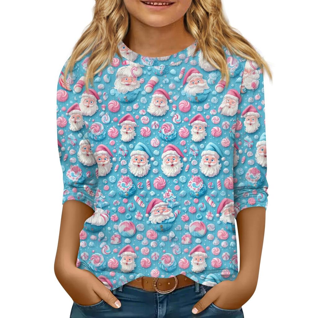 Детская футболка с рукавом 3/4, повседневная футболка с принтом, круглый вырез, блузка-пуловер