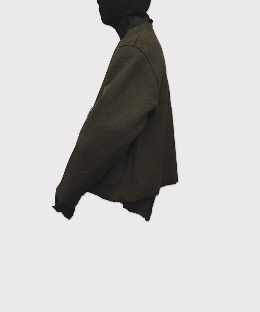 Minus Cut Off 1B Cardigan(Needle Shaggy Mohair) - Olive