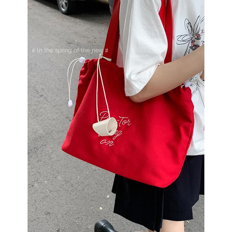 Casual Embroidered Letter Canvas Bag Women's 2025 New Fashion Korean Tote Bag Casual Large Capacity Shoulder Bag