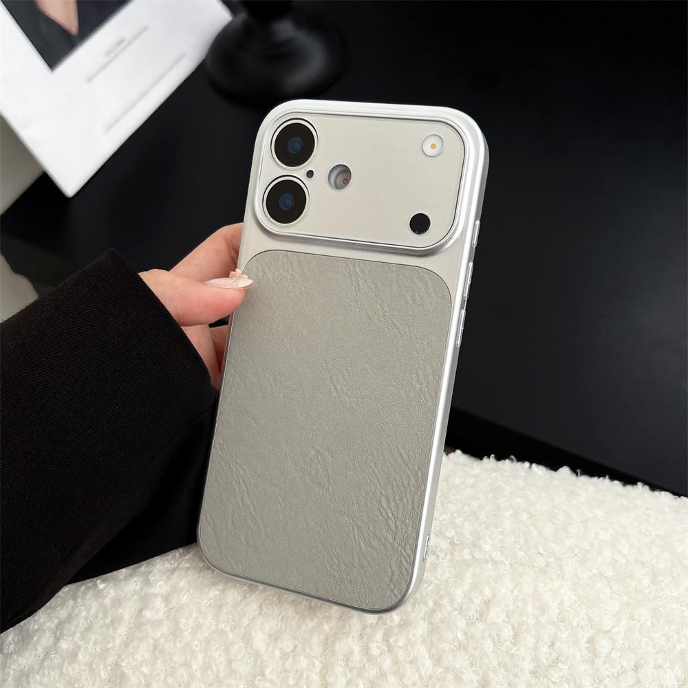 Large Window Leather Phone Case For iPhone 17 16 15 14 13 Pro Max Lens Protection Matte Shockproof Plating Back Cover