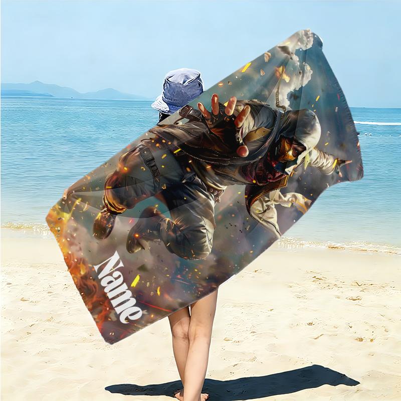 Personalized Cyberpunk Soldier Portrait Beach Towel Microfiber Beach Towel Thin Absorbent for Beach Swimming Yoga Bath Sports. 0910432