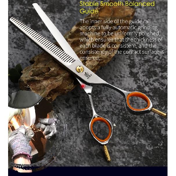 Fenice Professional 7.0 inch Pet Grooming Scissors Fluffy Traceless Dog Thinning Scissors Shears Thinning Rate 50%