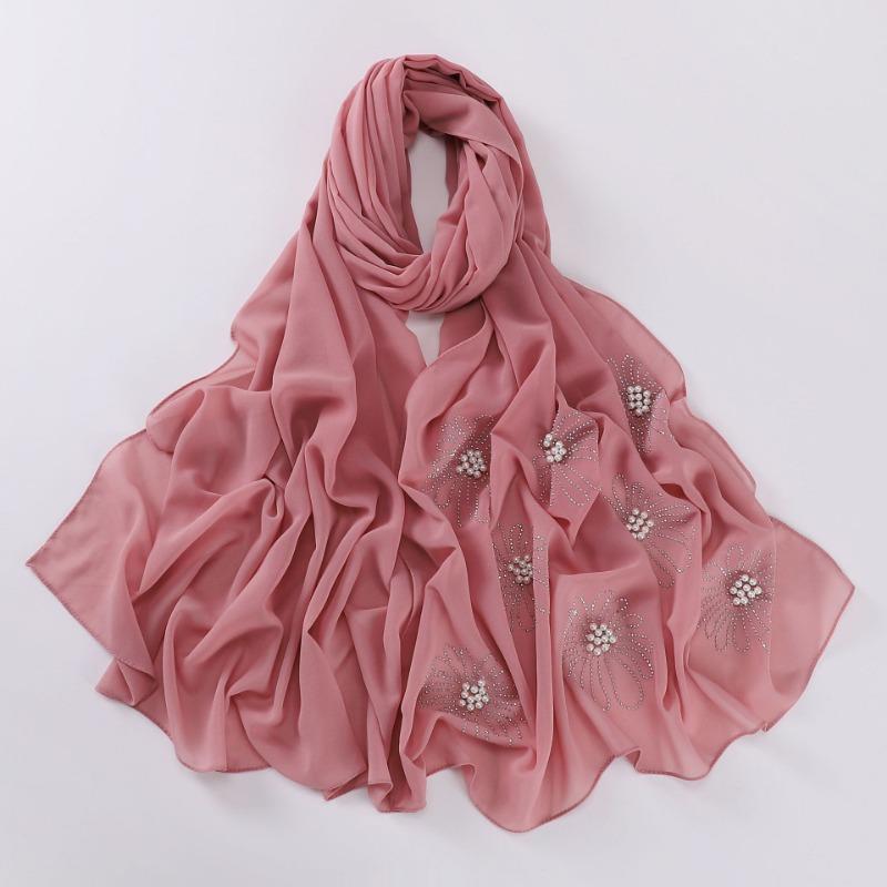 New Pearl Chiffon Flower Rhinestone Beaded Scarf For African Women