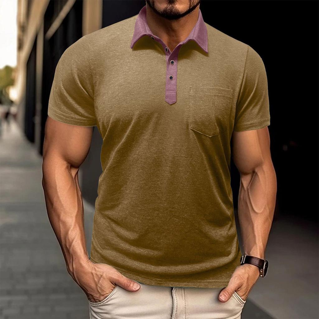 Мужская рубашка с коротким рукавом Мужская футболка с 4 пуговицами Повседневный топ