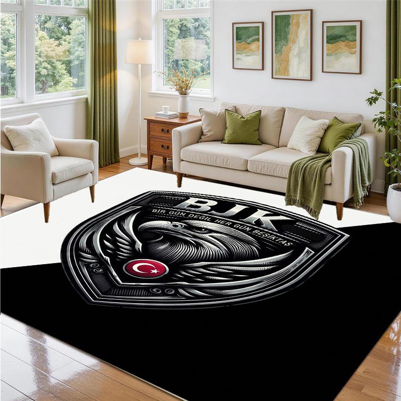 Beşiktaş FC Design Crystal Velvet Rug Soft Decorative Mat for Bedroom Entrance