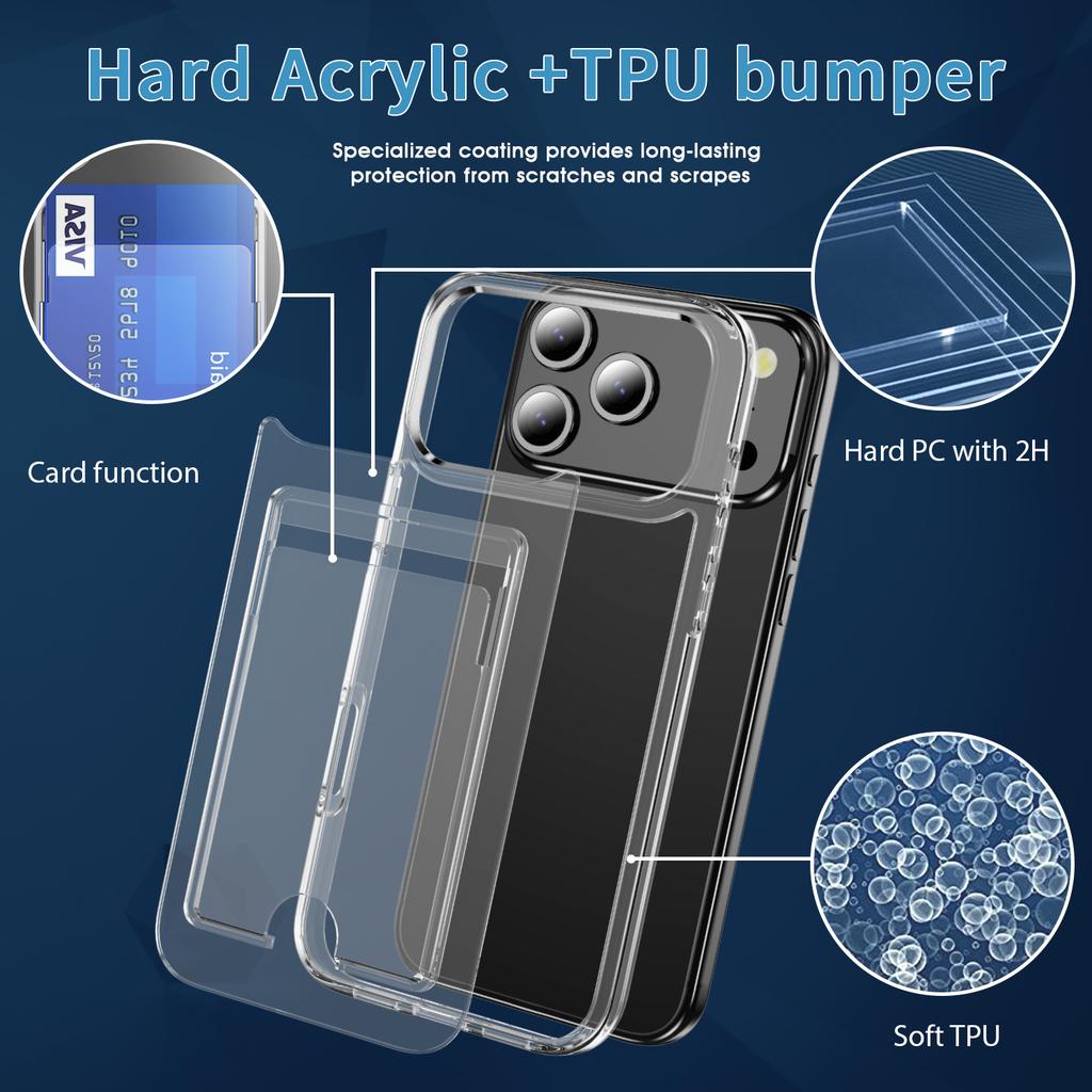 For iPhone 17 Pro Max Clear Case TPU+PC+Acrylic Cell Phone Case with Card Holder