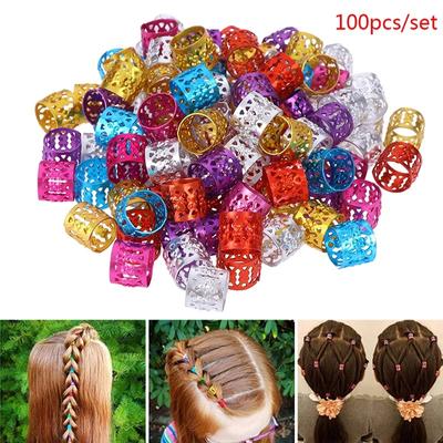 100 шт., розовые, красные, фиолетовые, зеленые, синие, золотые, серебряные бусины для волос с дредами, регулируемое кольцо для волос для косичек
