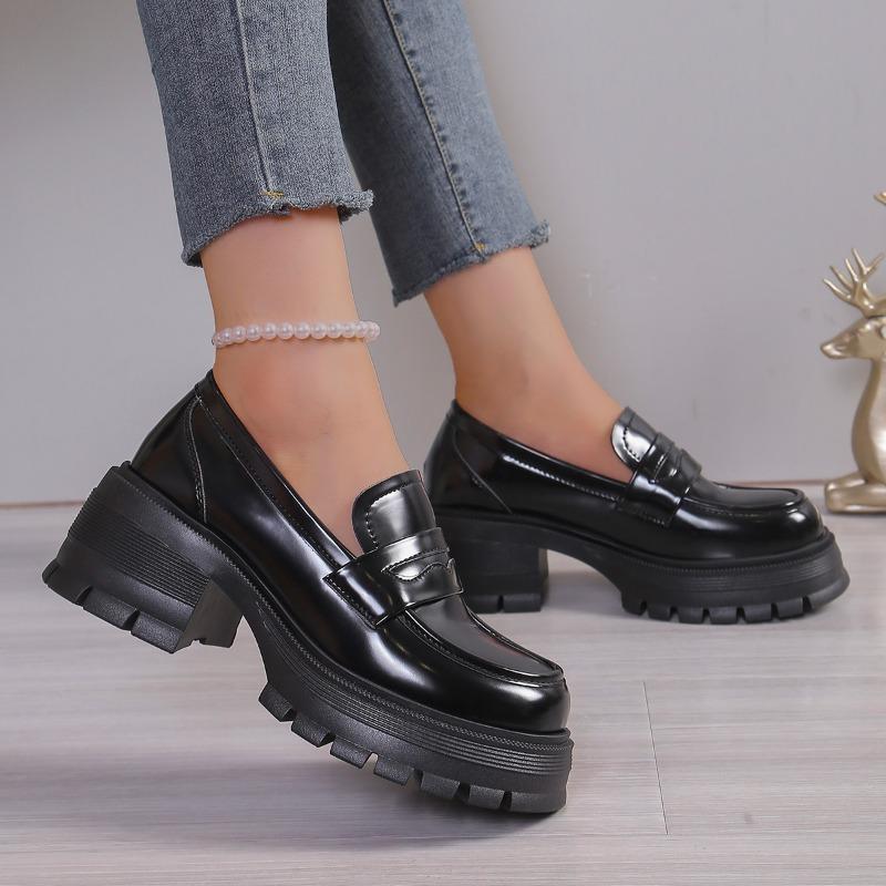 2024 Лидер продаж женской обуви весна-осень мода круглый носок неглубокий носок средний каблук однотонные слипоны женские лоферы