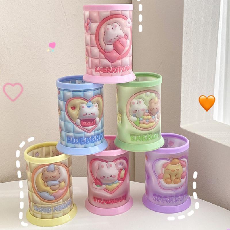 1 шт., симпатичный визуальный 3D-мультяшный узор, пластиковый держатель для ручек, настольный органайзер для косметики для девочек, студенческий офисный ящик для хранения