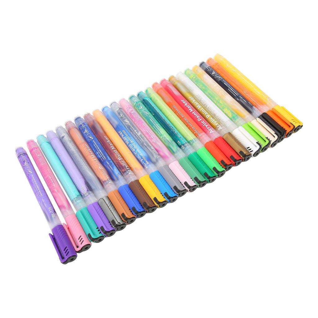 24 Colors Acrylic Paint Marker Pens Waterproof Quick Drying Smoothly Writing Paint Pens for Kids for Stones Wood Glass