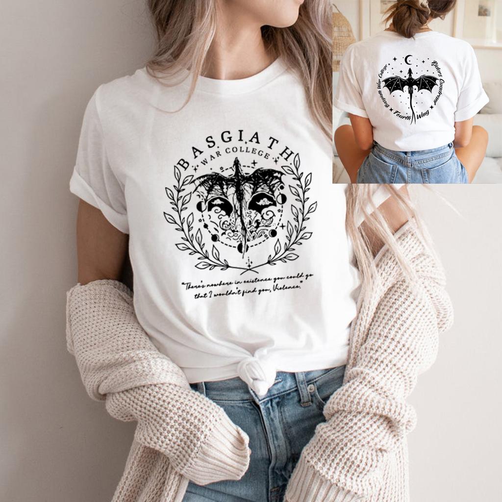 Двусторонняя футболка «Четвертое крыло» Basgiath, футболка военного колледжа, женская одежда, винтажные футболки с короткими рукавами и рисунком, футболка Bookish