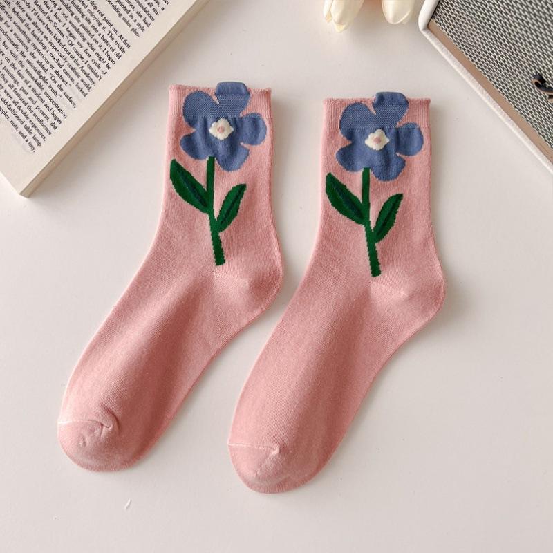 Носки Tide Tulip Pure Middle Flower Tube INS Flowers Korea Cotton Socks Jewelry