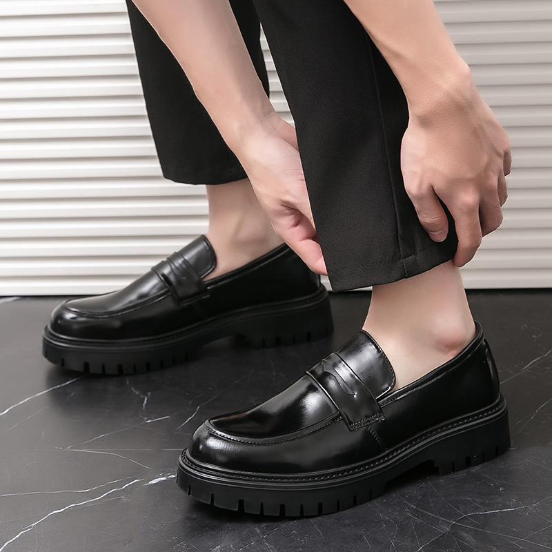 Мужская повседневная обувь слипоны из кожи Мужская мода британский стиль пенни-лоферы мужские слипоны на толстой подошве для отдыха на открытом воздухе мужские мокасины