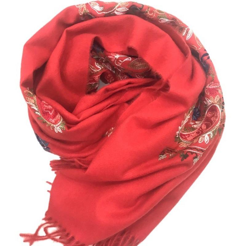 Autumn and Winter Embroidery Versatile Embroidery Shawl Guo Biting Cashew Nut Flower Imitation Cashmere Scarf Women