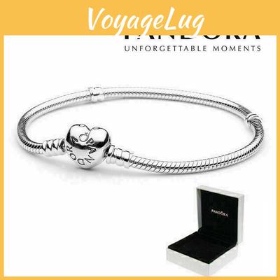 Стильный и романтичный браслет-шарм Pandora с застежкой-сердечком, со змеевидной цепочкой и коробкой