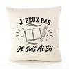 Housse de coussin - PLANETEE - J'peux pas je suis AESH - Coton canvas Fairtrade 305 g/m² - 40×40 cm - Zip invisible