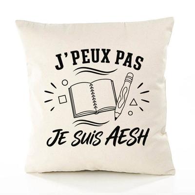 Housse De Coussin - PLANETEE - J'peux Pas Je Suis AESH - Coton Canvas Fairtrade 305 G/m² - 40×40 Cm - Zip Invisible