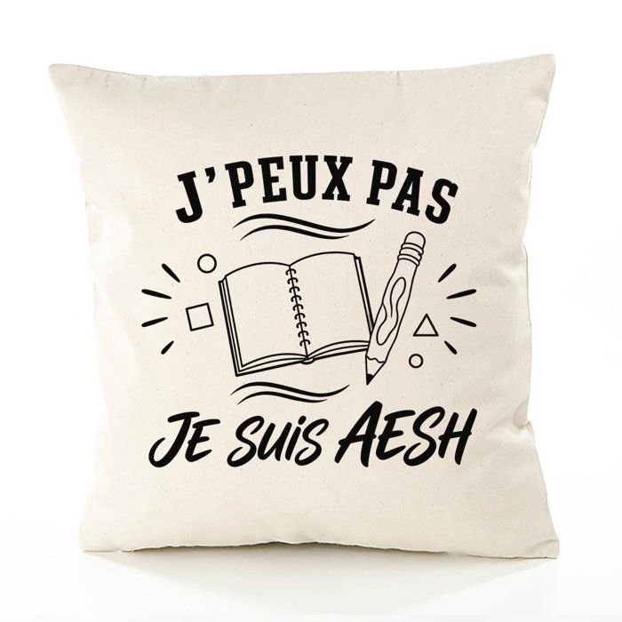 Housse de coussin - PLANETEE - J'peux pas je suis AESH - Coton canvas Fairtrade 305 g/m² - 40×40 cm - Zip invisible