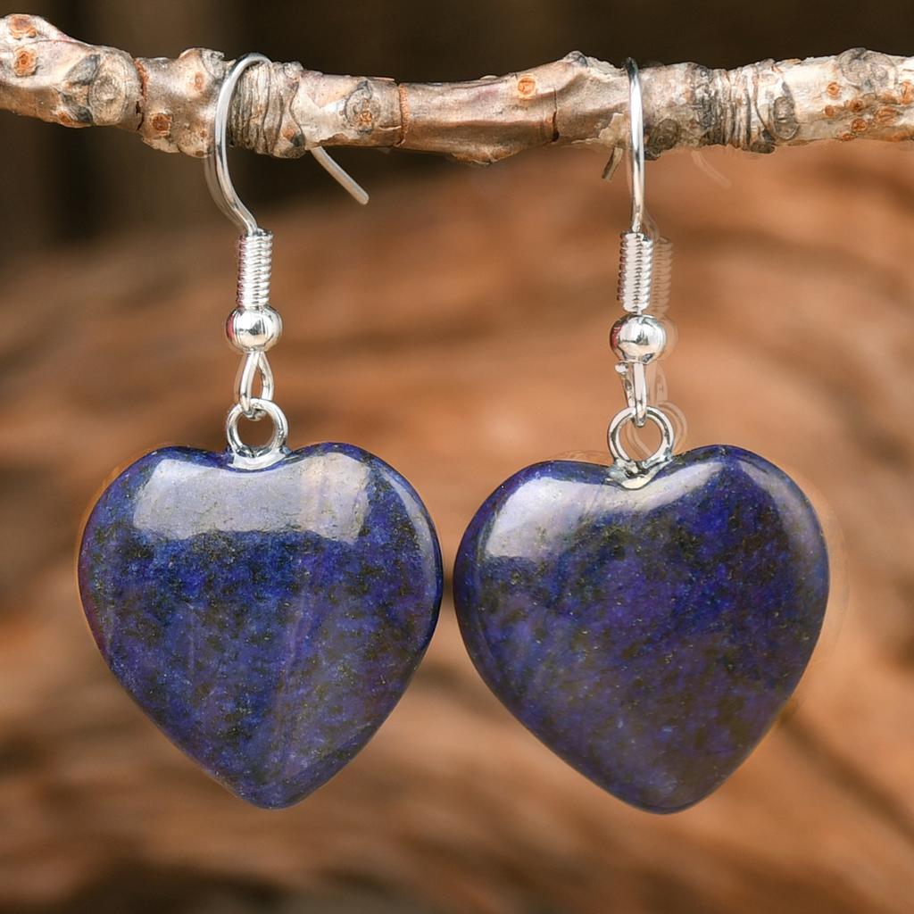 Bohemian Natural StoneTurquoise Amethyst Tiger Eye Heart Dangle Earrings Women's Popular Delicate Handmade Zircon