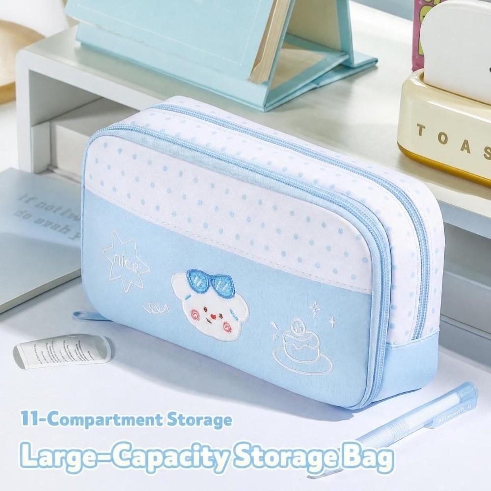 Large Capacity Pencil Case Polka Dot Print Pencil Pouch Multifunctional Stationery Pouch Students