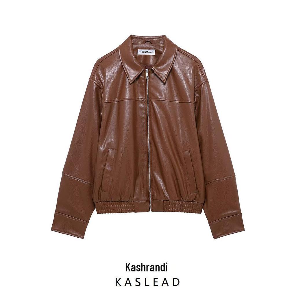 Весна 2025 Женская куртка-бомбер из искусственной кожи в европейском и американском стиле