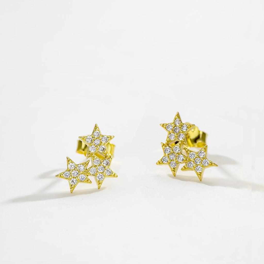ANDYWEN 925 пробы стерлингового серебра золота звездное небо блестящие звезды серьги гвоздики пирсинг женский пирсинг роскошные ювелирные изделия женщины кристалл CZ