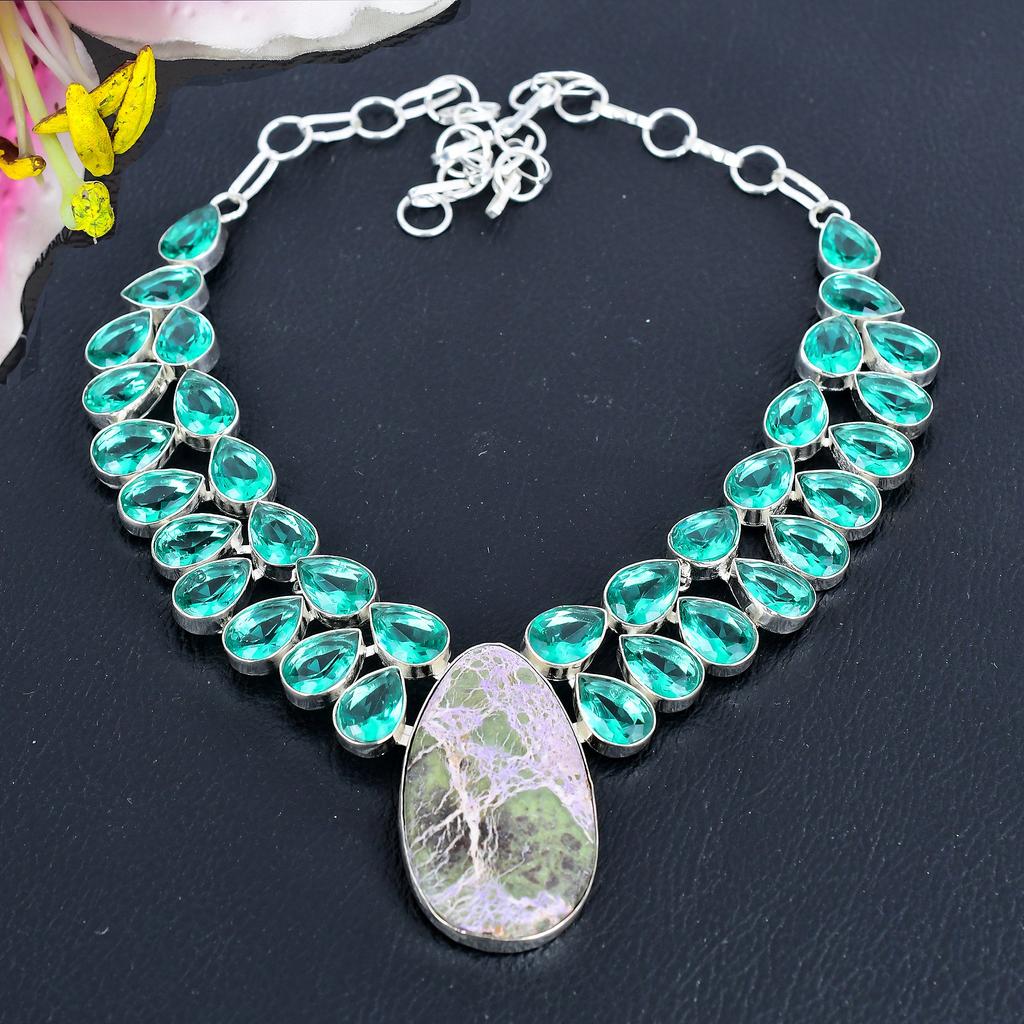 Purpurite, Tourmaline Gemstone 925 Sterling Silver Jewelry Necklace 18" KG-1837