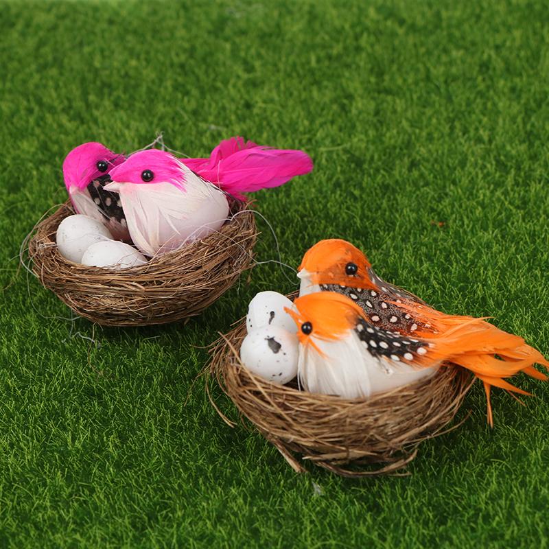1 комплект искусственных пернатых птиц, гнезд и яиц, творческая скульптура птиц