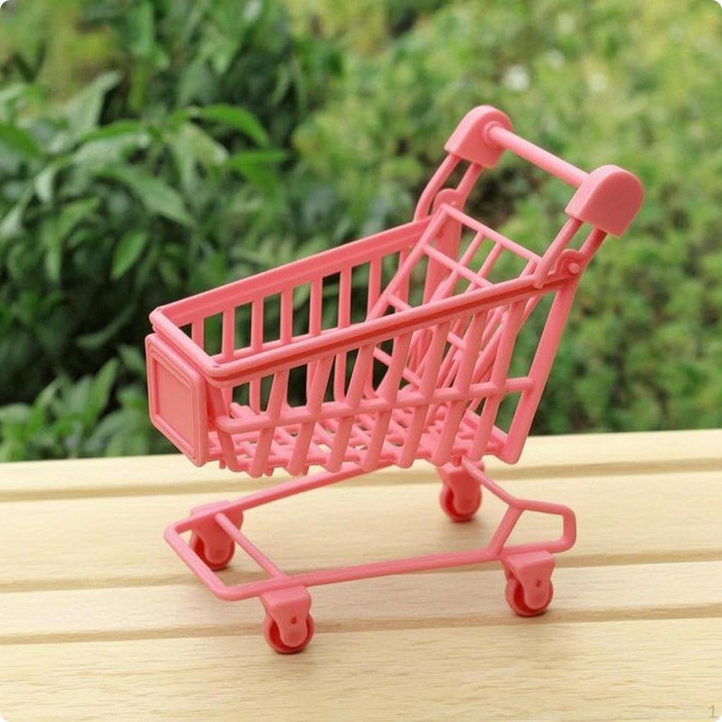 Mini Shopping Cart Miniature Grocery Pink Toy for Kids, Young Children, Dollhouse, Classroom