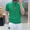 New Summer Men's Ice Silk Short-sleeved T-shirt Casual Trendy Brand Thin Breathable Round Neck Embroidered Knitted T-shirt