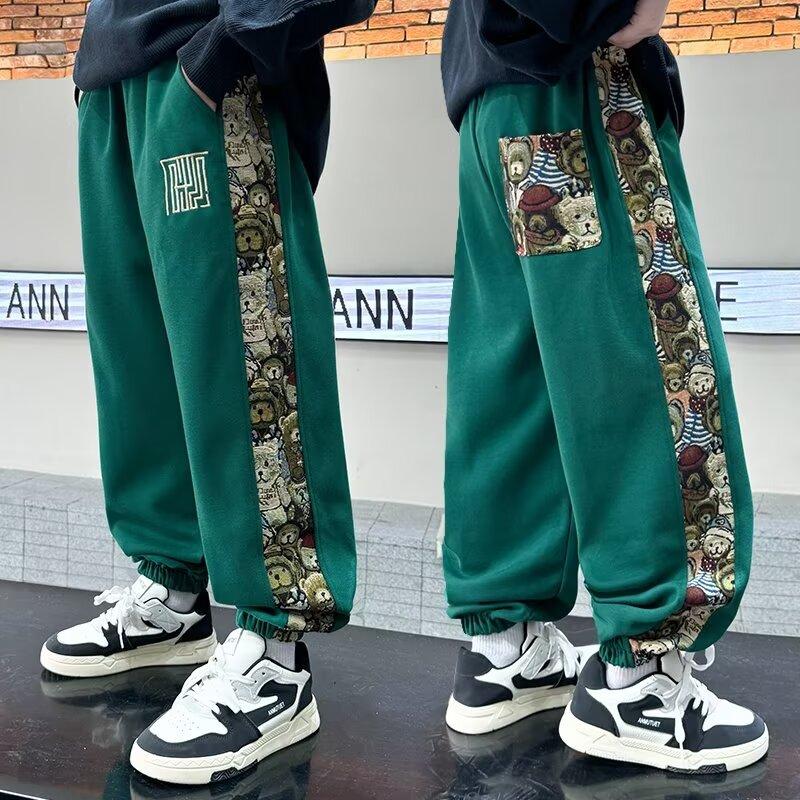 Children's Spring and Autumn Sports Pants 2025 New Bear Patchwork Loose Casual Big Kids Sweatpants Versatile Long Pants
