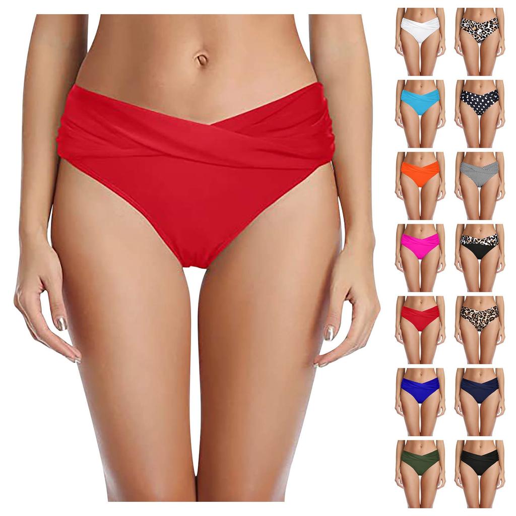 (Qunide) Women Low Waist Ruched Bikini Bottoms Swimsuit Briefs Pants