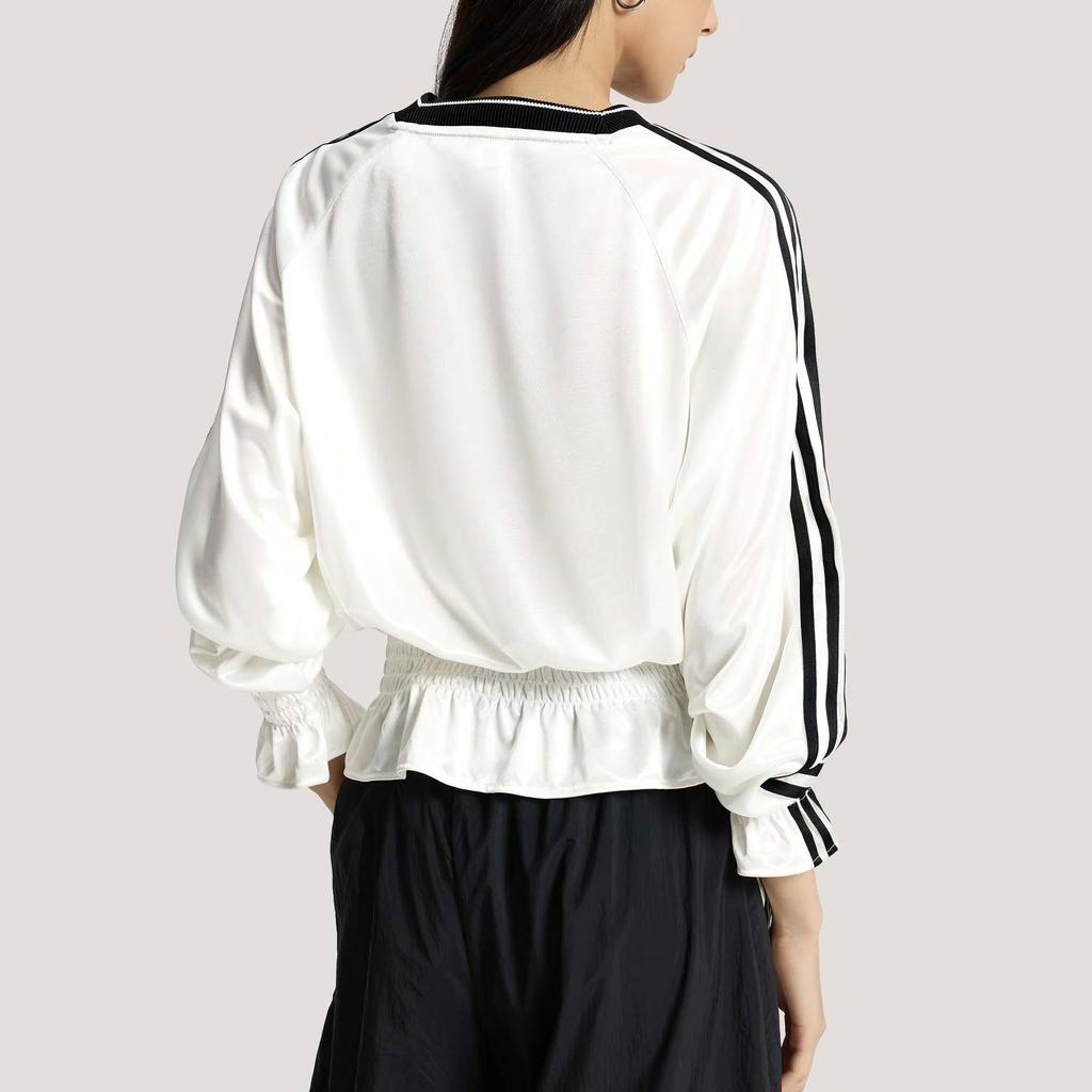 adidas Оригинальная вязаная футболка с сборками, повседневная, свободная, с длинным рукавом, женские топы KS2879
