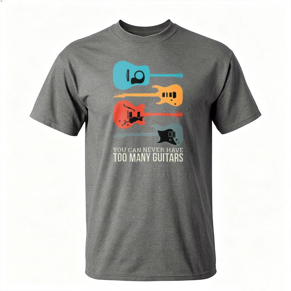 Vintage Guitar Silhouette Print You Can Never Have Too Unisexy Guitars Unisex Cotton Tshirt Summer Short Sleeve Guitarist Gift Tee