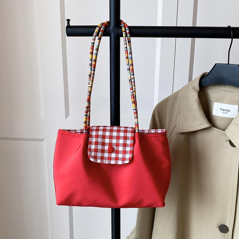 Повседневная нейлоновая клетчатая сумка через плечо с подвеской, дофаминовая сумочка, большая вместимость, женская сумка-тоут для поездок на работу, трендовые сумки под мышкой