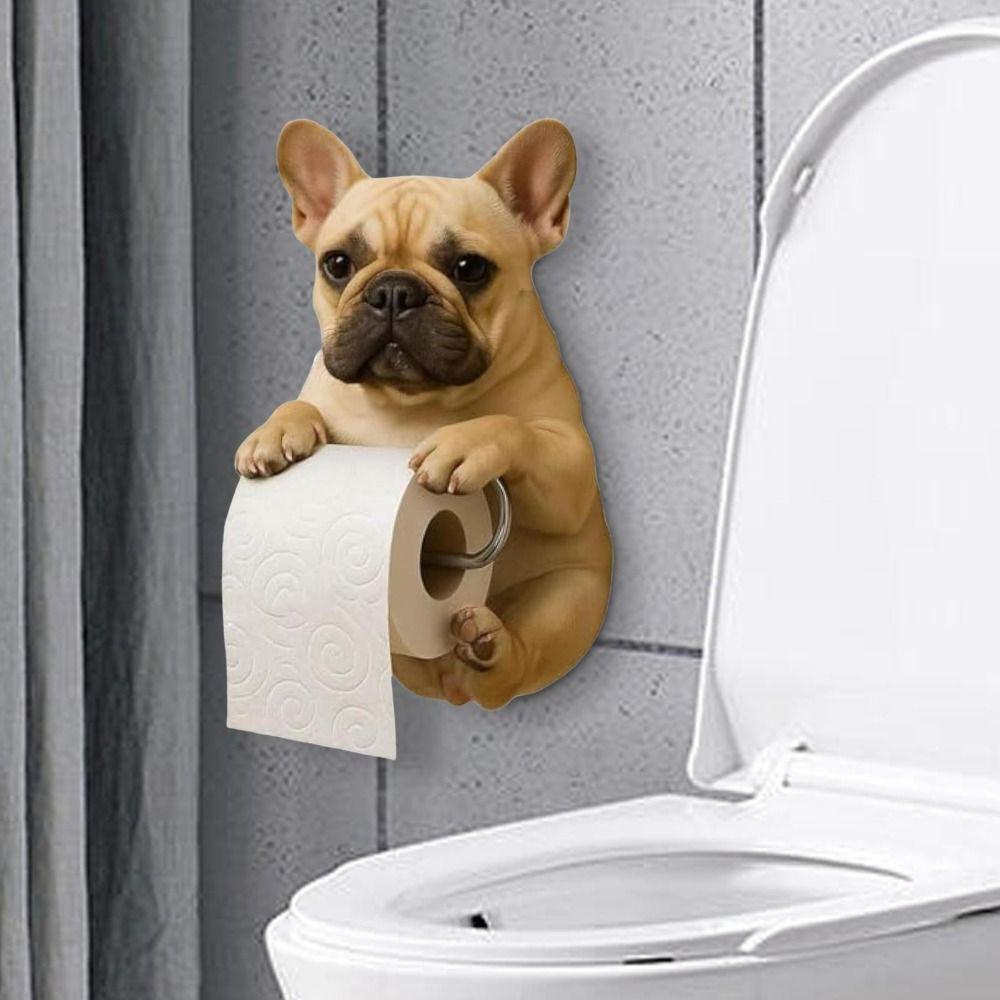 Decorative Dog Toilet Paper Holder Resin Hanging Paper Towel Stand Wall Mount Tissue Dispenser RV