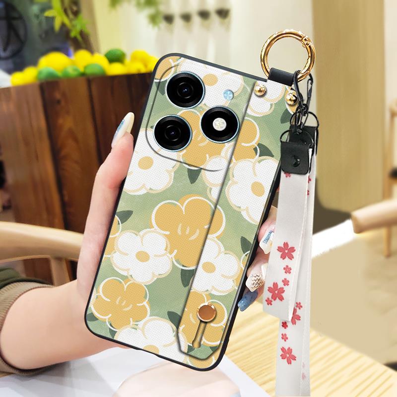 Soft Case Protective Phone Case For Infinix Smart8 Pro/Smart8 Plus/X6526/X6525B Kickstand Wristband Flower Anti-knock