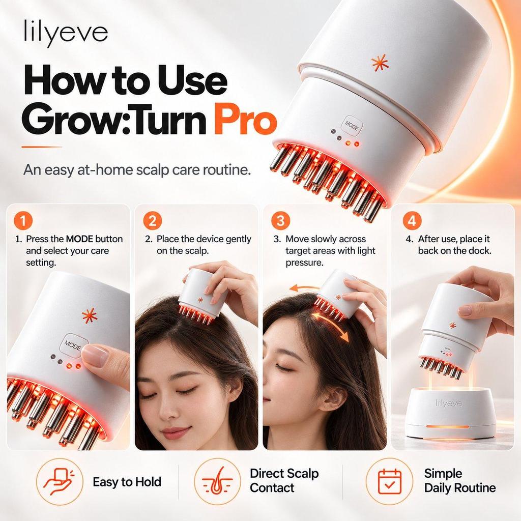 Lilyeve GROW:TURN PRO 4-in-1 Scalp Care Device EP MC EMS Micro-Vibration Ampoule Booster