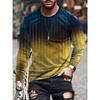 Gradient Color Stripe Long Sleeve Novelty Crew Neck T-Shirt Soft Slight Stretch Polyester Contrast Collar All Over Print Design