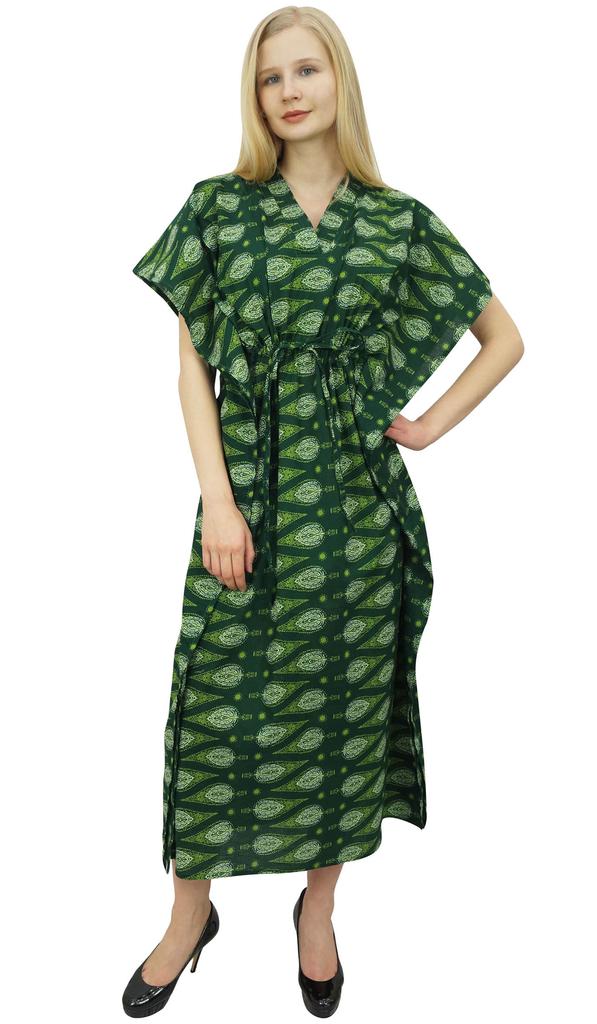 Phagun Women's Long Green Kaftan Soft Cotton Beach Cover Up Caftan Maxi