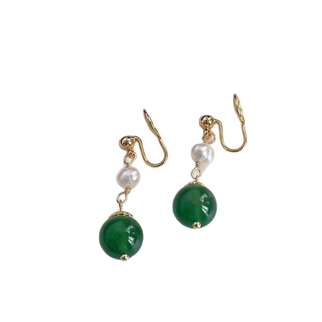 Natural Freshwater Pearl Green Agate Without Ear Holes, Ear Clips, Mosquito Coil Disc, Women's High Sense, New Chinese Niche Pendant Earrings 2026