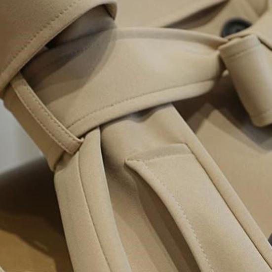 Женское пальто осень-зима с отложным воротником с поясом Элегантный однотонный двойной карман с длинными рукавами Толстая теплая офисная женская куртка средней длины Верхняя одежда