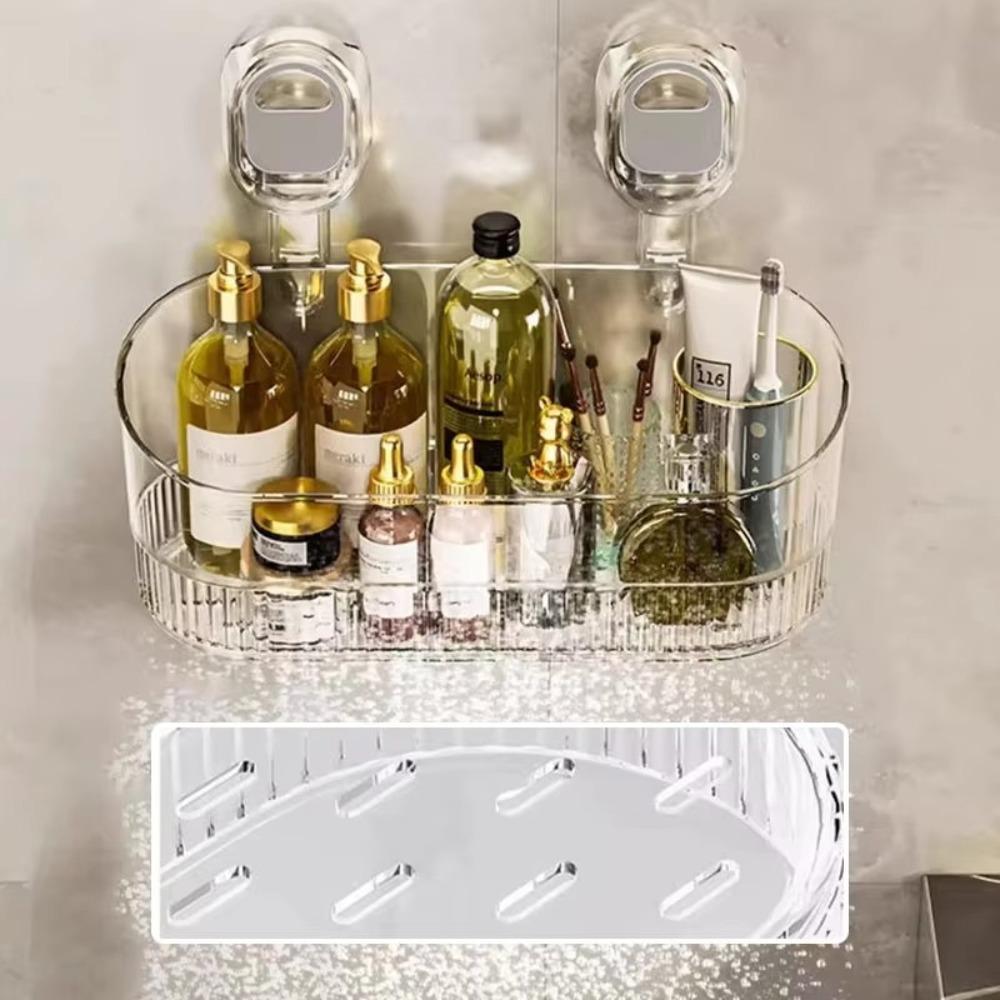 Transparent Suction Cup Shower Rack Wall Mounted Shower Rack Kitchen Storage Basket for Home