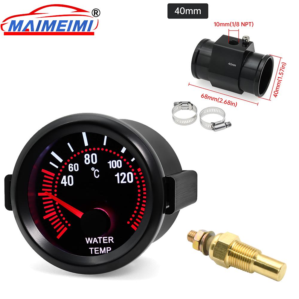 52mm Car Gauge Water Temp Temperature Gauge 40~120 ℃ With White Backight 26-40MM Water Temp Adapter Joint Pipe