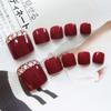 Wine Red Full Cover False Nails DIY Nail Art Tip 3D Rhinestones Fake Toe Nails Short Nails Patch