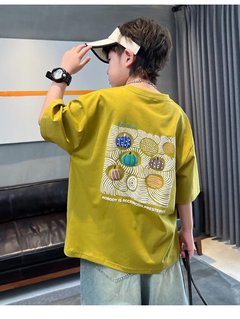 Children's clothing, boys' short sleeved T-shirt, summer clothing, 2026 new item, mid size children's summer half sleeved boys' top, t