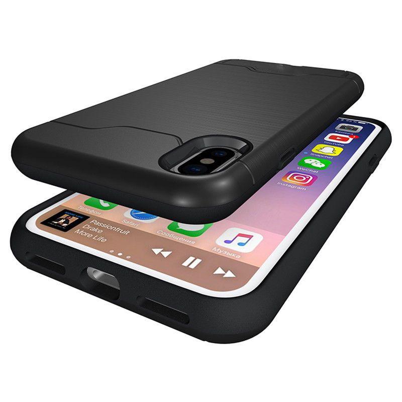 Kickstand Card Pocket Armor Hybrid Cover Case For Iphone X 8 6 6s 7 Iphone8 Plus