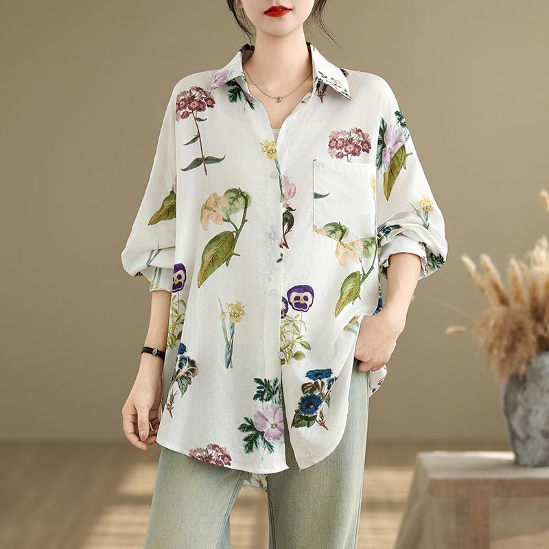 DIMANAF 2025 Женская рубашка больших размеров Весна Лето Рубашка с длинным рукавом Блузка Пуговицы Модные топы Футболки Свободный принт Новая блузка